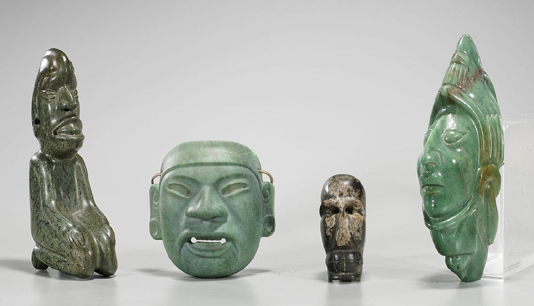 Four Pre-Columbian-Style Stone Carvings: Four Pre-Columbian-style stone carvings; of various figures; Provenance: Private collection, Beverly Hills; H: 9 1/4" (tallest, approx.)