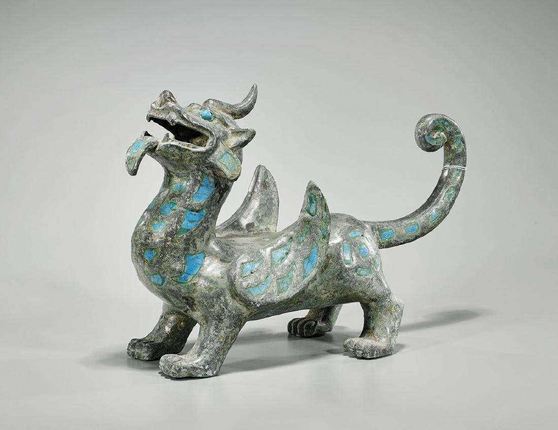 Archaistic Chinese Inlaid Bronze Model of an Animal: Archaistic Chinese inlaid bronze model of an animal; Provenance: Private collection, Beverly Hills; L: 16 1/2" (approx.)