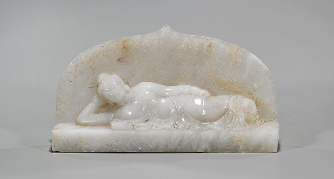 Chinese Carved Stone Reclining Buddha: Chinese carved stone reclining Buddha; Provenance: Private collection, Beverly Hills; L: 13 3/4" (approx.)