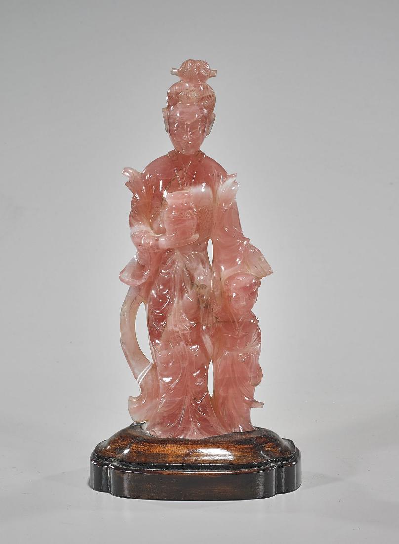 Chinese Carved Rose Quartz Figure of a Beauty