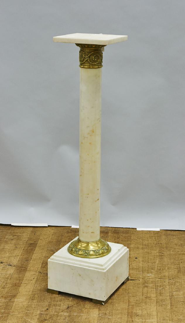 Ormolu-Mounted Stone Pedestal: Ormolu-mounted stone pedestal; of simple columnar form, resting atop a thick square base; Provenance: Estate of Rafael de Marchena-Huyke; H: 41 1/2" (approx.)