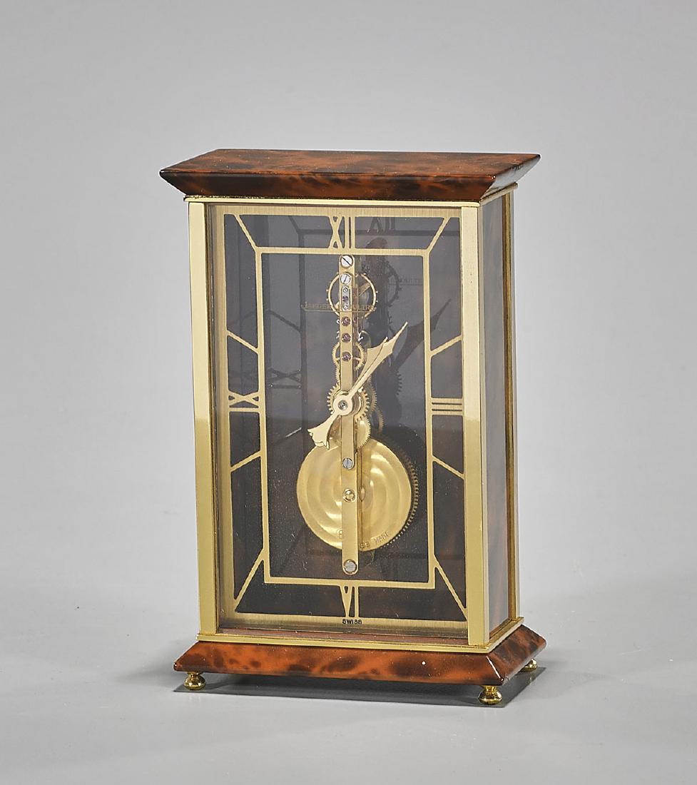 Jaeger Lecoultre Skeleton Desk Clock: Jaeger LeCoultre skeleton desk clock; with straight line movement; Provenance: Estate of Rafael de Marchena-Huyke; H: 4 3/4" (approx.)