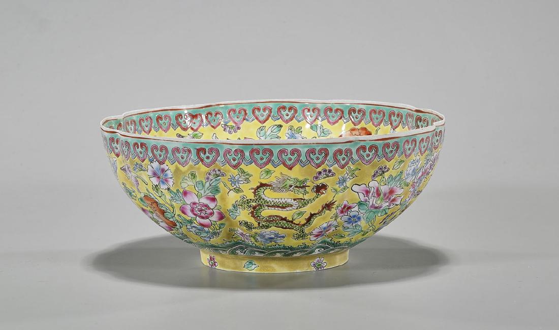 Chinese Famille Rose Enameled Eggshell Porcelain Bowl: Chinese Famille Rose enameled eggshell porcelain bowl; seal mark to base; Provenance: Estate of Rafael de Marchena-Huyke; D: 7" (approx.); with box