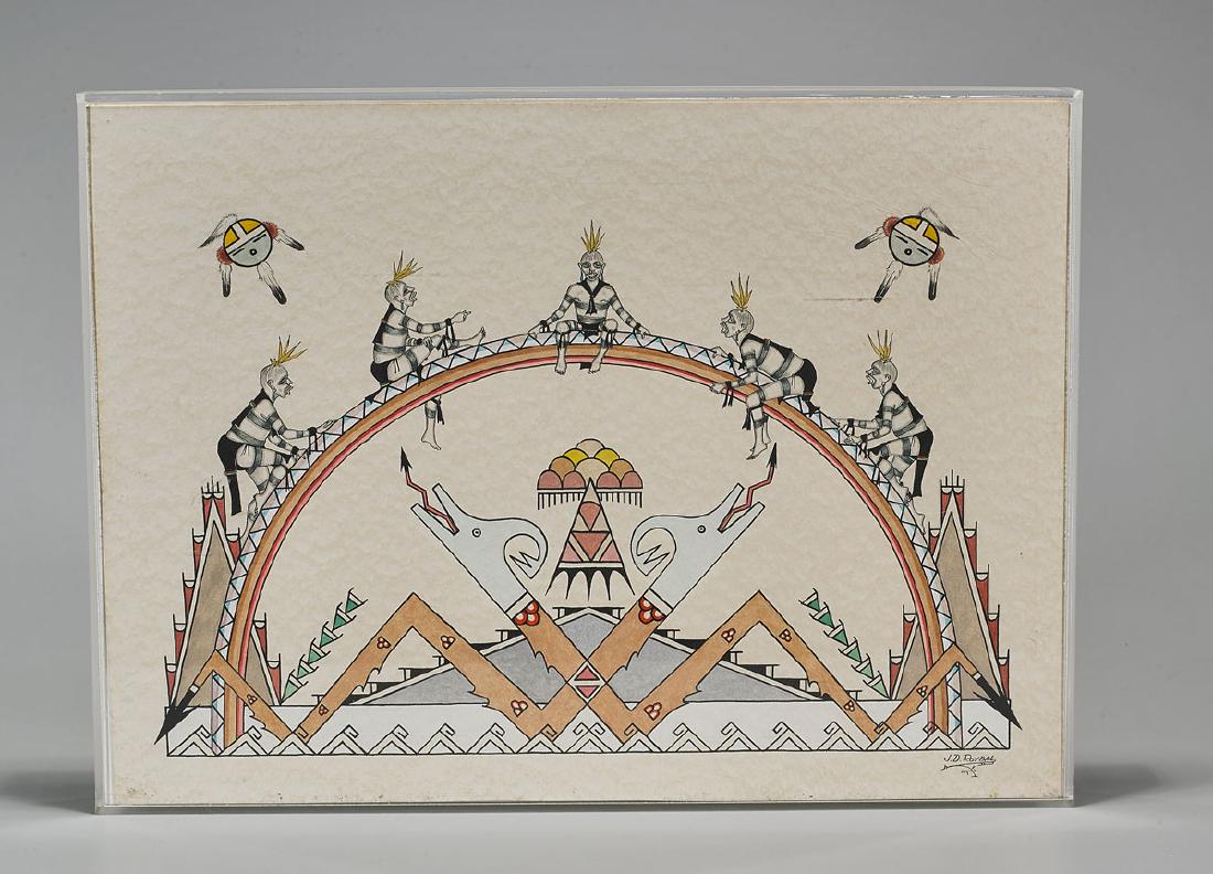 Watercolor on Paper By Jose Desiderio Roybal: Watercolor on paper by Jose Desiderio Roybal (San Ildefonso, 1922-1978); signed to lower right; 11 1/4" x 15 1/4" (sight, sheet, approx.); lucite case