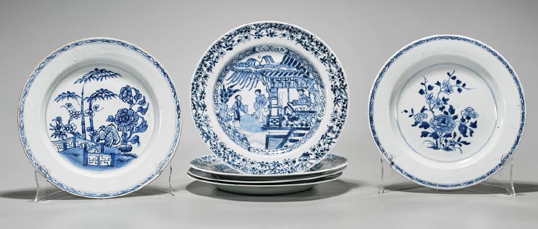 Group of Six Chinese Export-Style Blue & White: Group of six Chinese export-style blue and white porcelain plates; Provenance: Collection of John B. Wickman; D: 9 1/4" (widest, approx.)