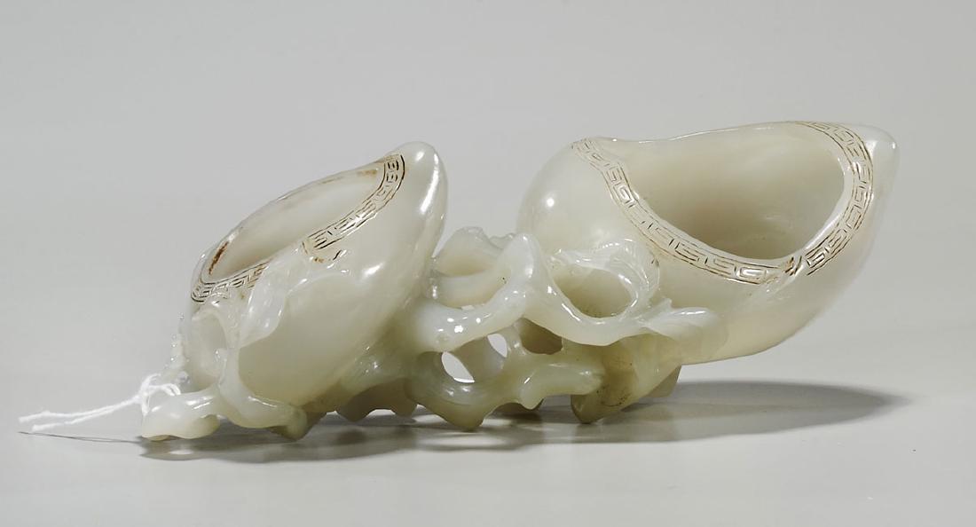 Chinese Carved Grey Jade Peach-Form Double Coupe (1 of 2)