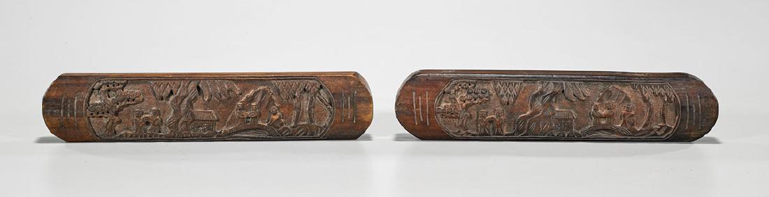 Pair Chinese Carved Wood Scroll Weights (1 of 1)