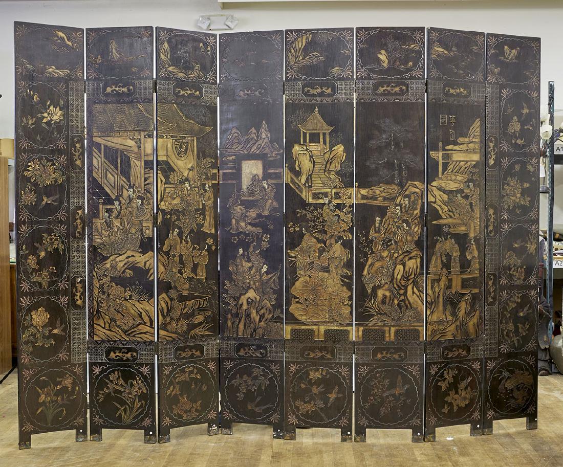 Large Chinese Eight-Panel Coromandel Lacquer Screen (1 of 1)