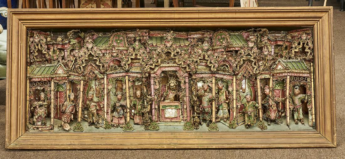 Antique Chinese Polychrome Basketweave & Lacquer Relief (1 of 1)
