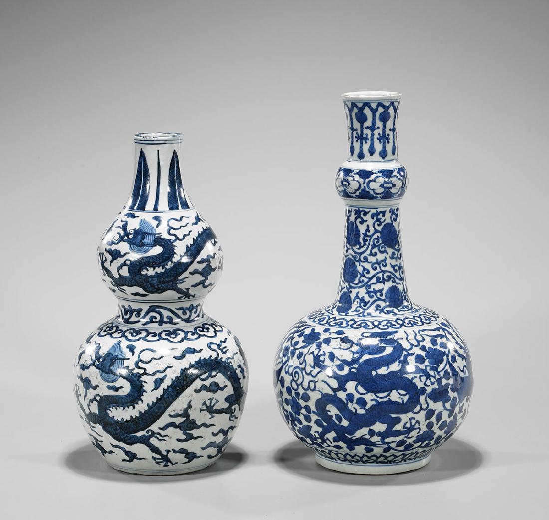 Two Chinese Blue & White 'Dragon' Porcelain Vases (1 of 2)