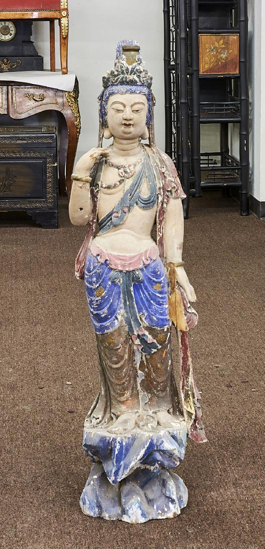 Chinese Polychrome Wood Figure of Guanyin (1 of 1)