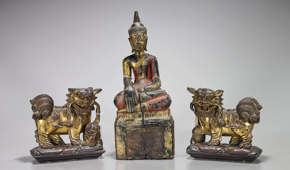 Group of Three Antique Gilt Wood Carvings (1 of 1)