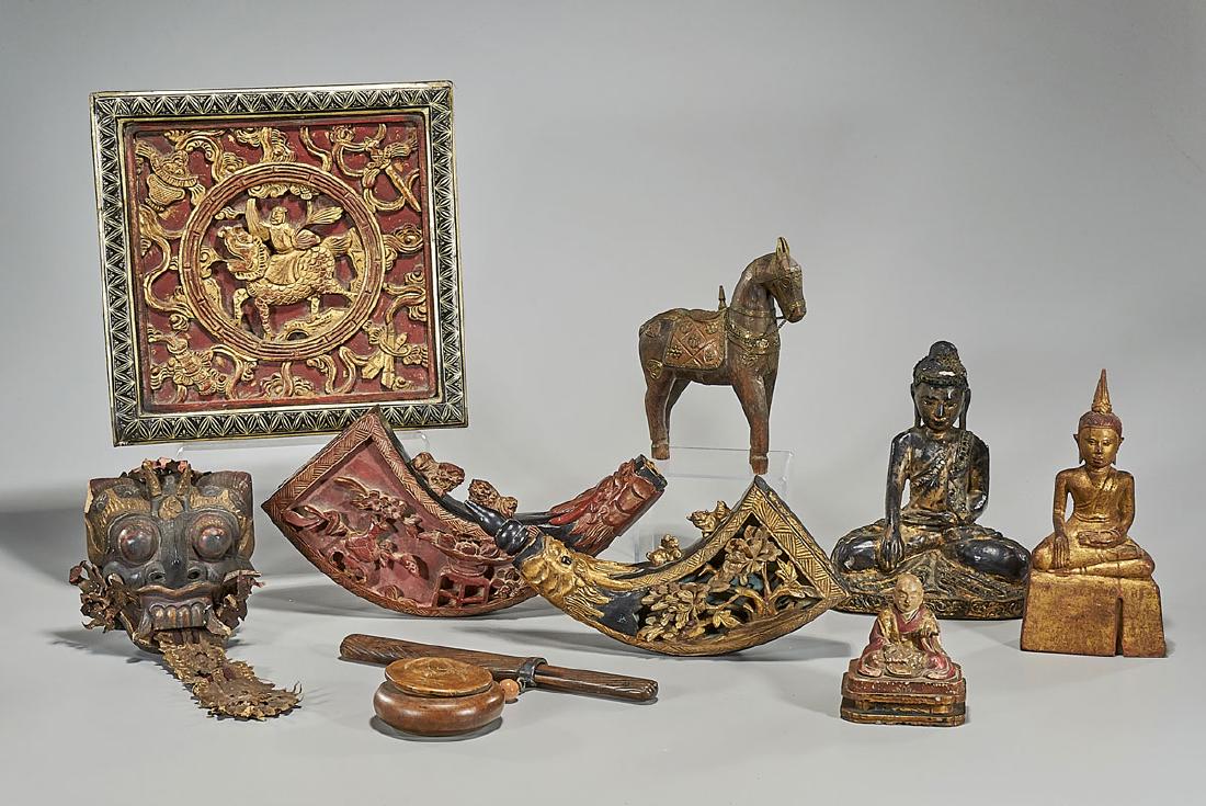 Group of Nine Various Asian Wood Carvings (1 of 1)