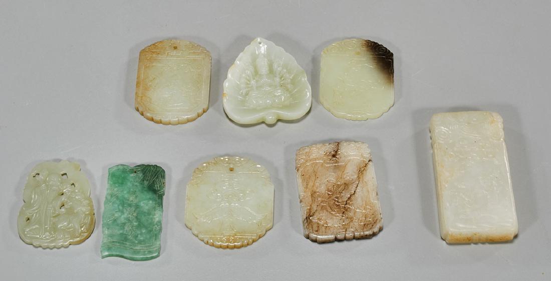 Eight Chinese Carved Jade & Jadeite Plaques (1 of 1)