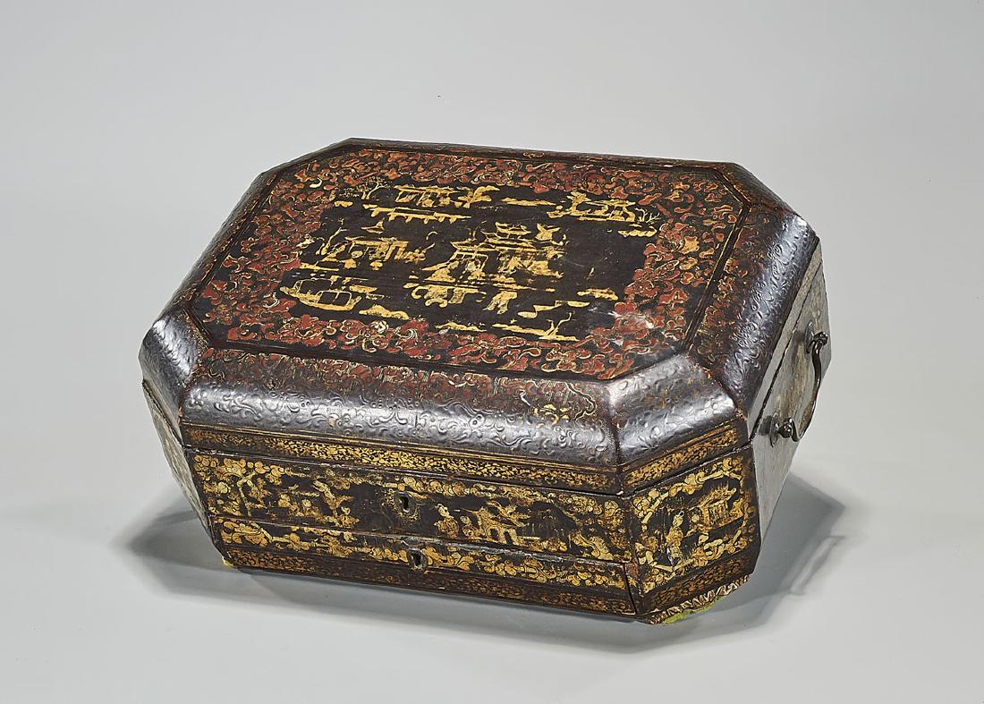 Antique Chinese Gilt Lacquer Sewing Box (1 of 2)