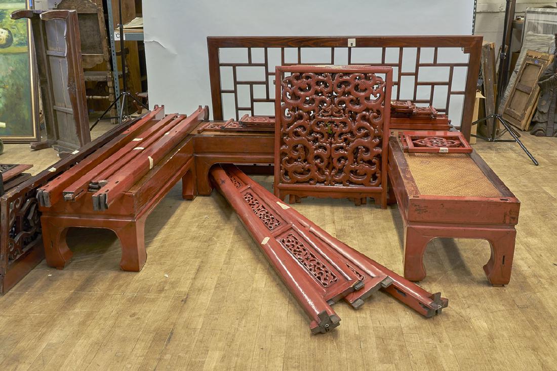 Antique Chinese Red Lacquered Bench Or Bed (1 of 1)