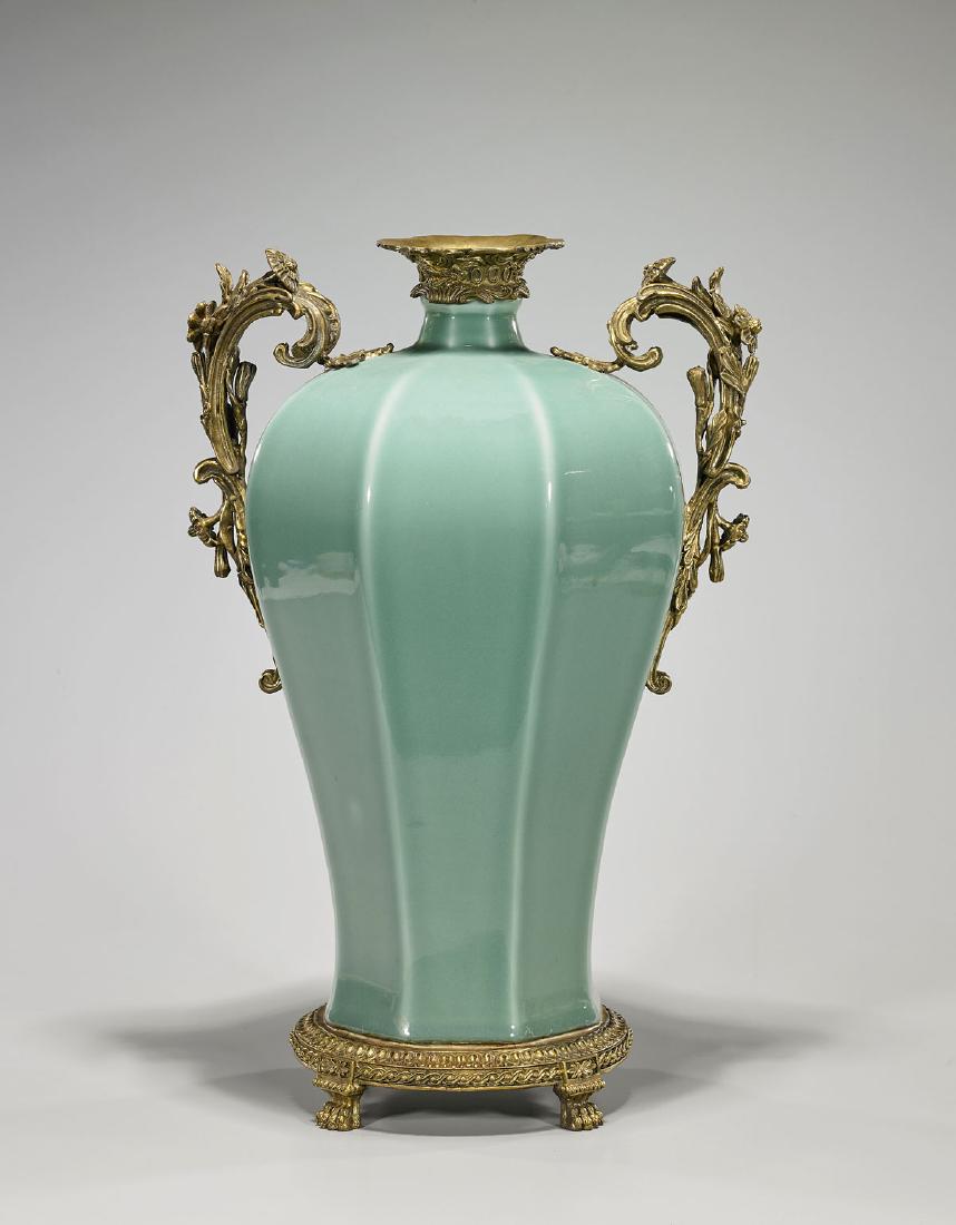 Tall Antique Chinese Ormolu-Mounted Celadon Glazed Vase (1 of 2)