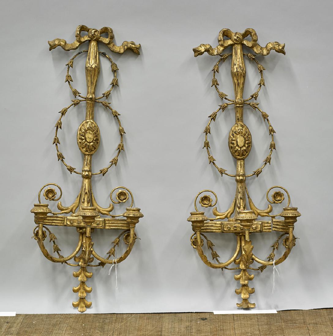 Pair Italian Gilt Wood & Metal Wall Sconces (1 of 1)