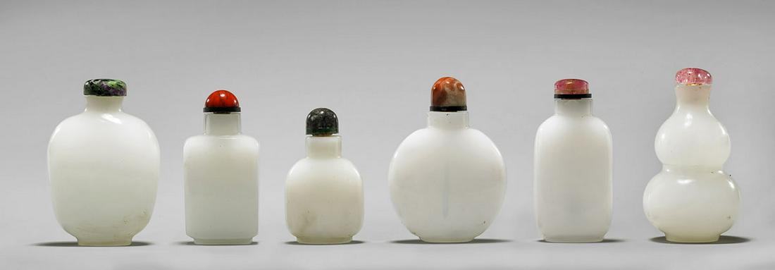COLLECTION OF SIX OLD GLASS IMITATING JADE SNUFF (1 of 6)