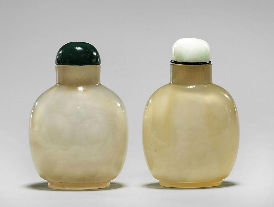 TWO FINELY HOLLOWED ANTIQUE WHITE AGATE SNUFF BOTTLES (1 of 3)