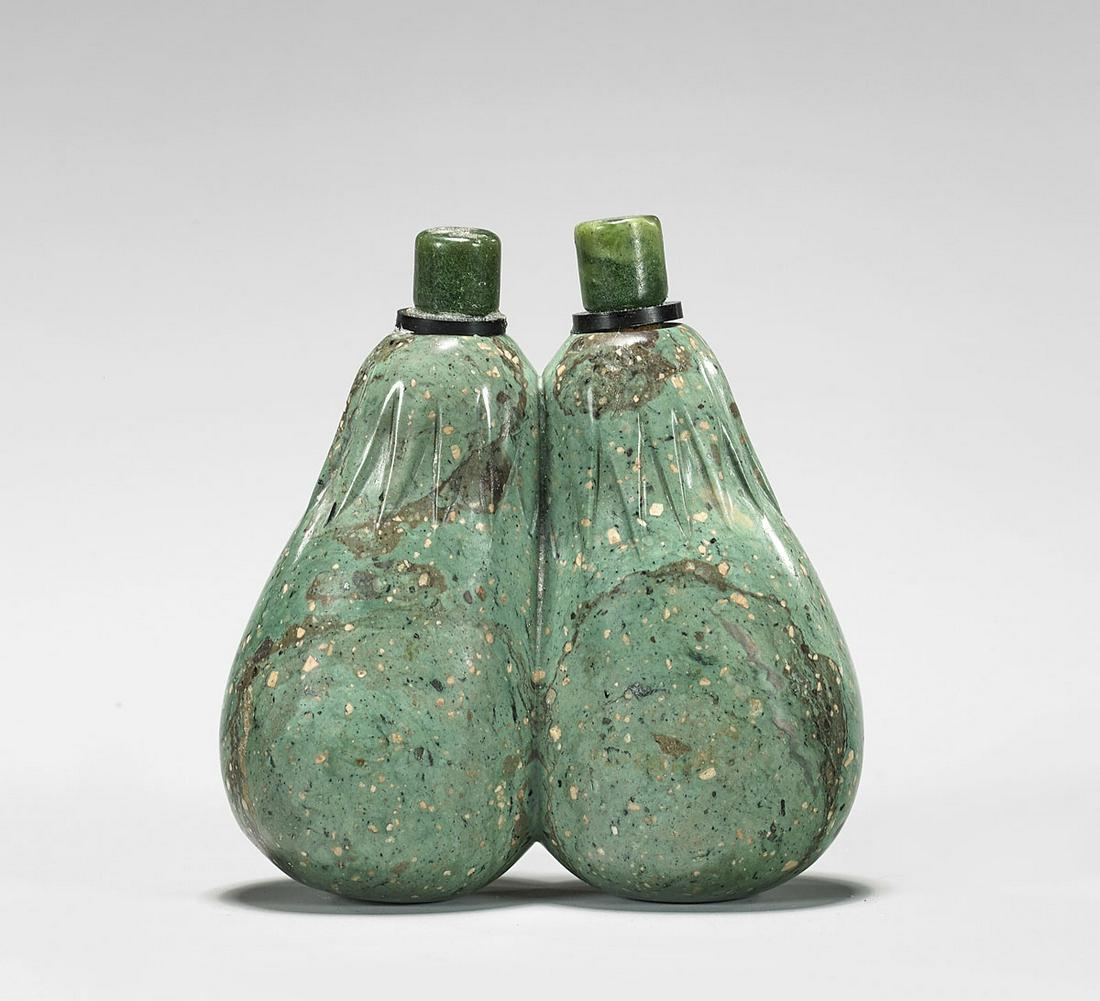 CARVED HARDSTONE EGGPLANT DOUBLE SNUFF BOTTLE (1 of 3)