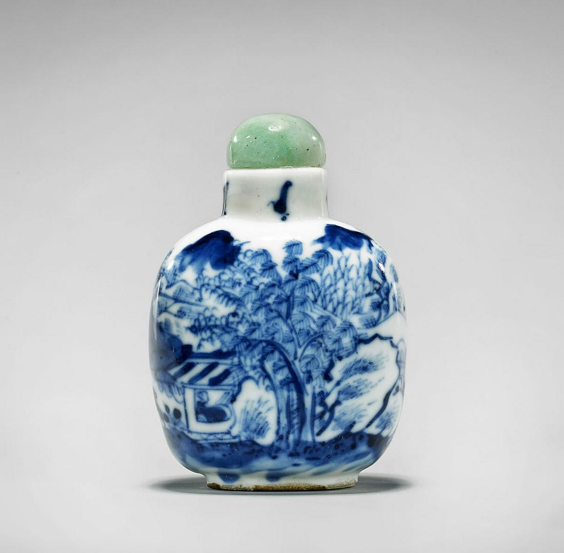 ANTIQUE YONGZHENG-STYLE BLUE & WHITE PORCELAIN SNUFF (1 of 5)