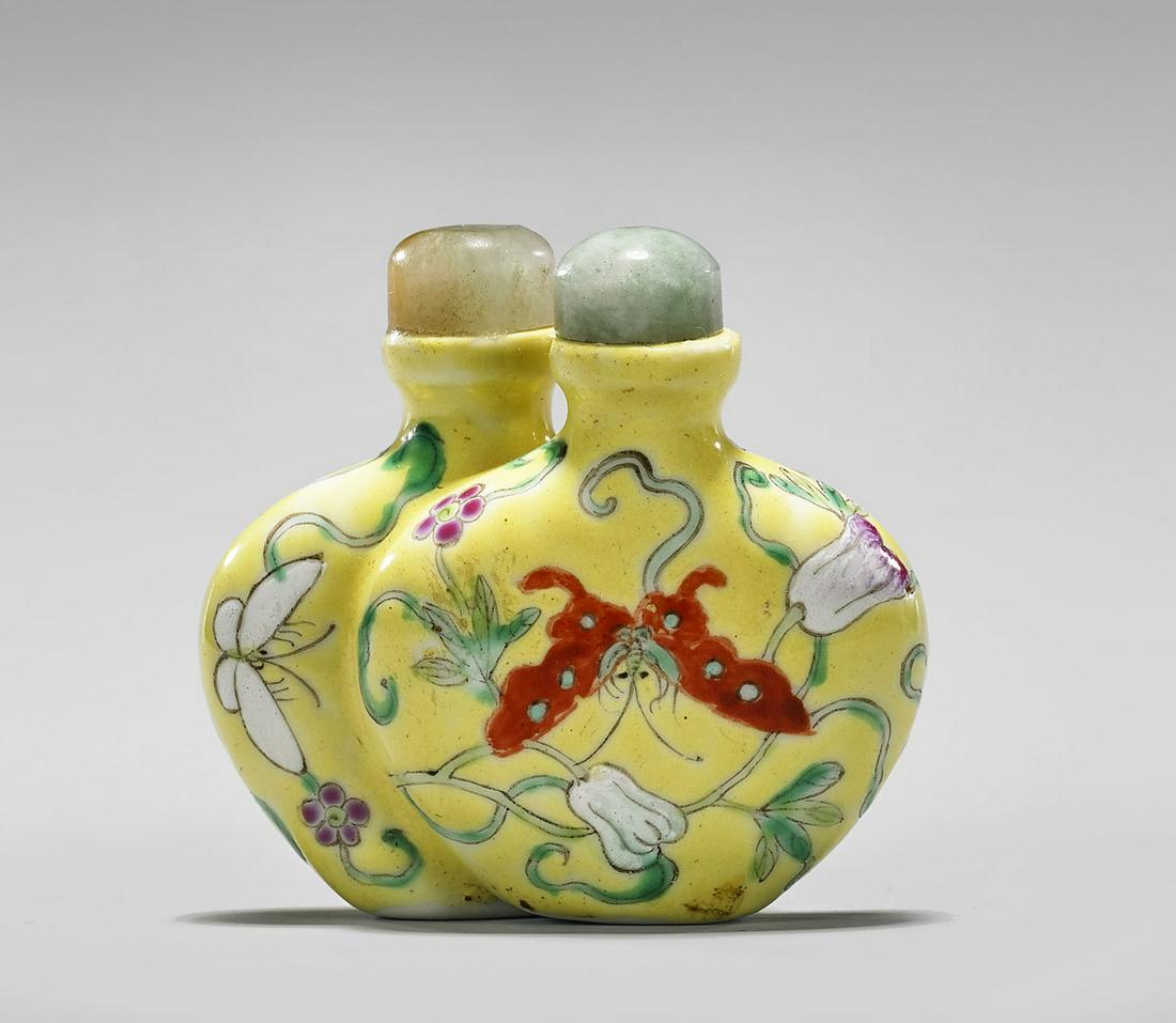 QIANLONG-STYLE ENAMELED PORCELAIN DOUBLE SNUFF BOTTLE (1 of 4)