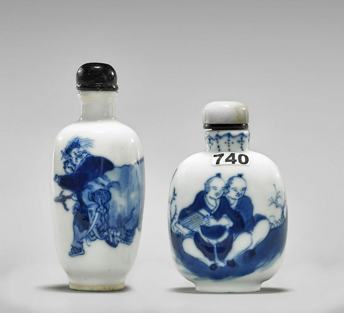 TWO BLUE & WHITE PORCELAIN SNUFF BOTTLES (1 of 3)