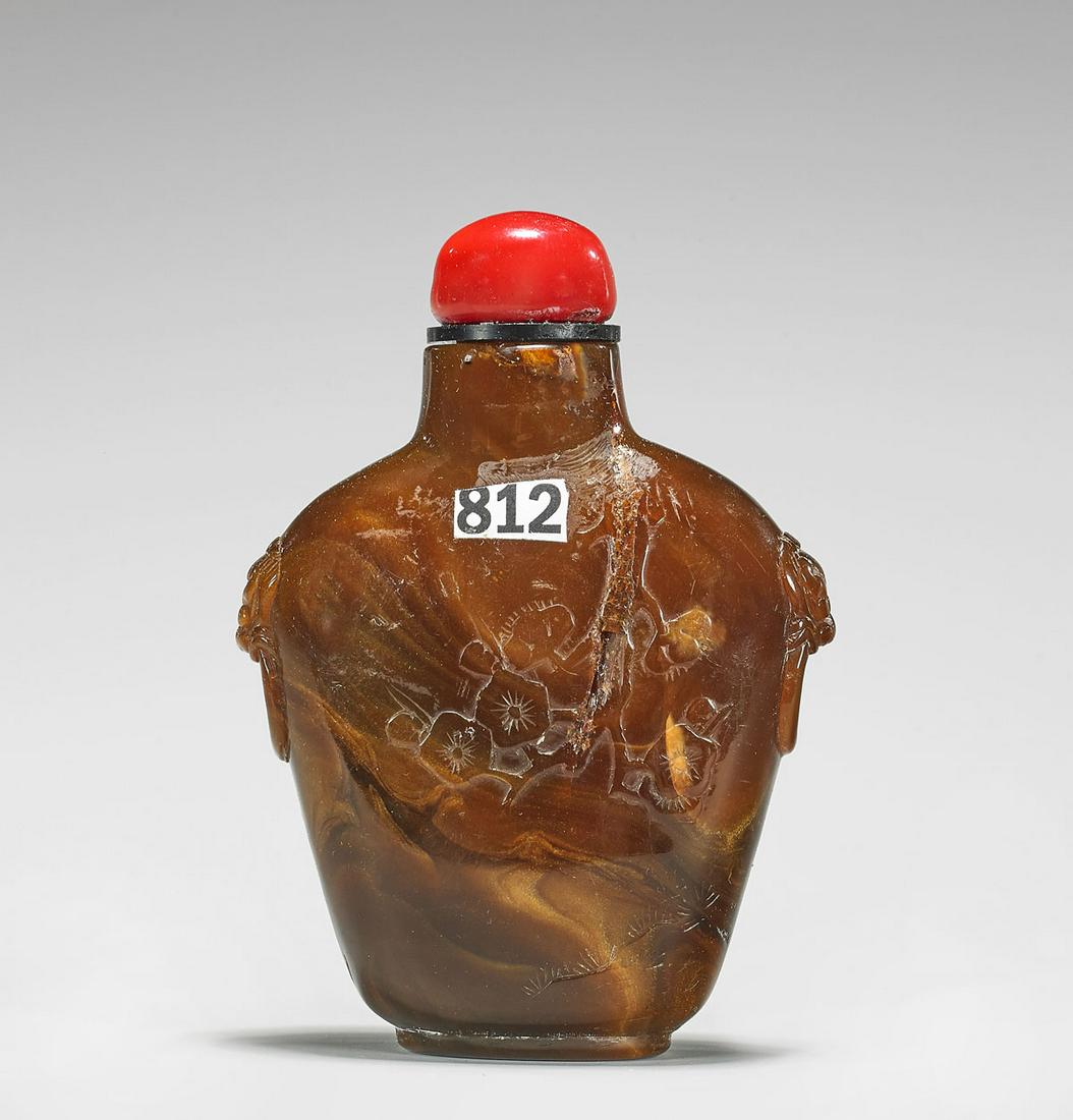 LARGE ANTIQUE CARVED AMBER SNUFF BOTTLE (1 of 3)