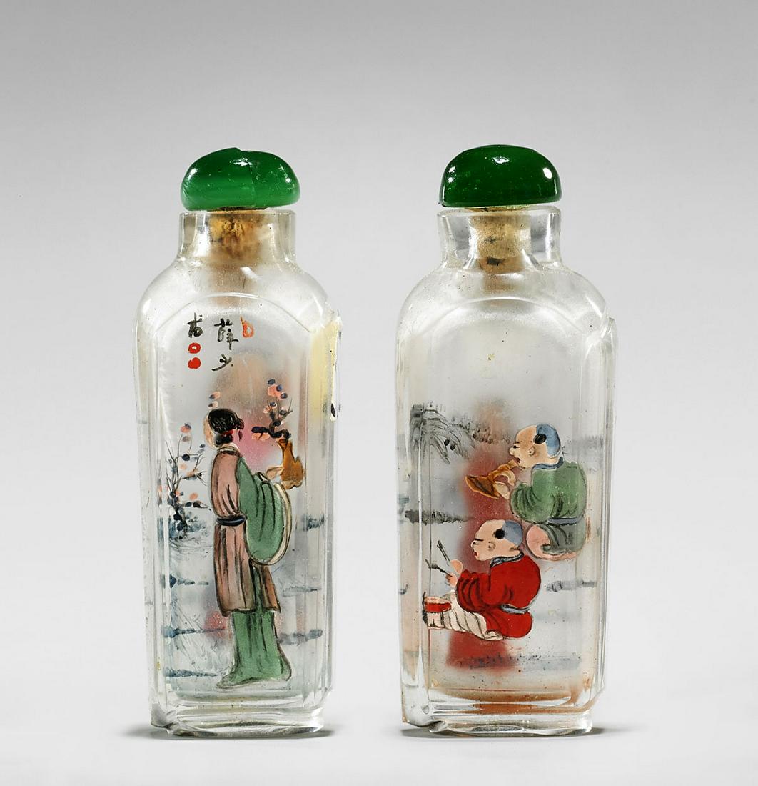 PAIR INSIDE-PAINTED GLASS SNUFF BOTTLES (1 of 4)