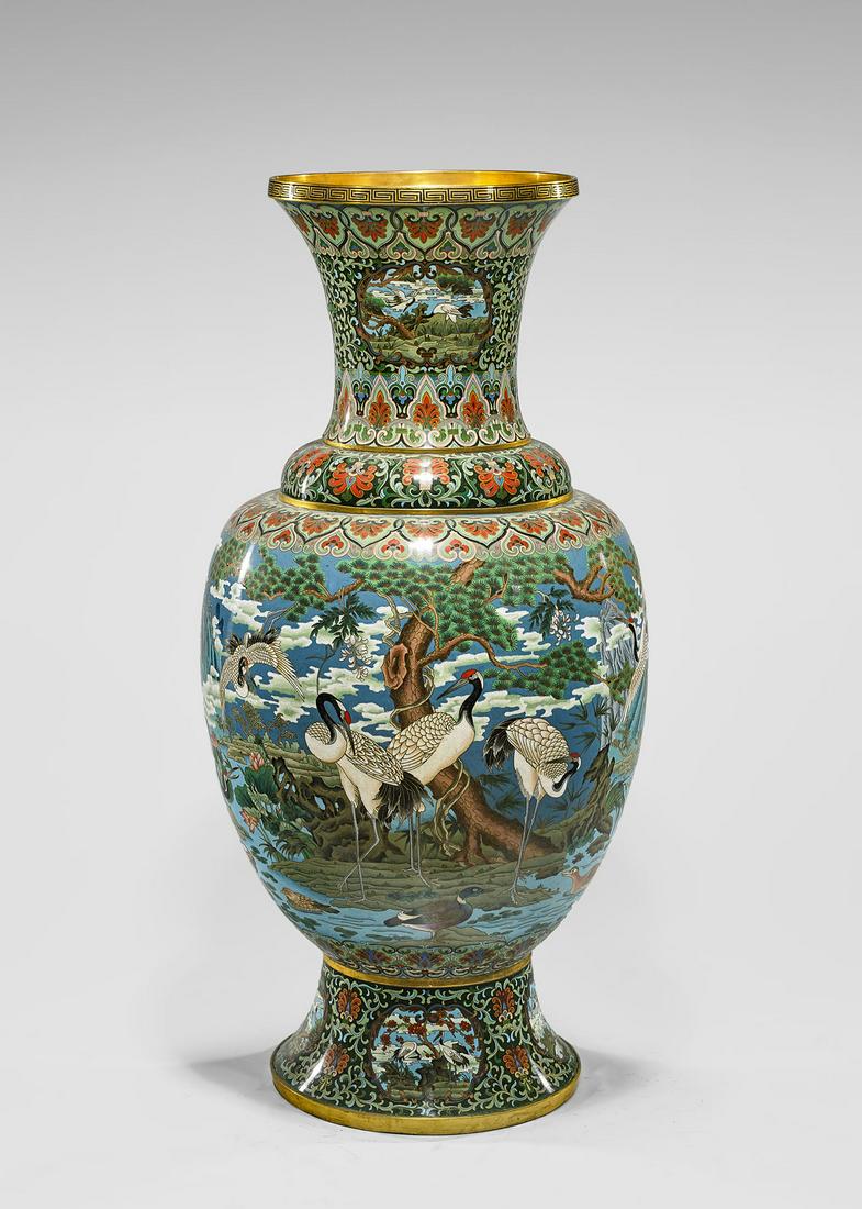 MASSIVE CLOISONNE ENAMEL VASE (1 of 2)