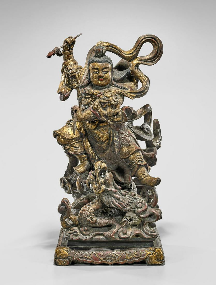 CHINESE GILT-LACQUERED & POLYCHROME WOOD FIGURE (1 of 5)