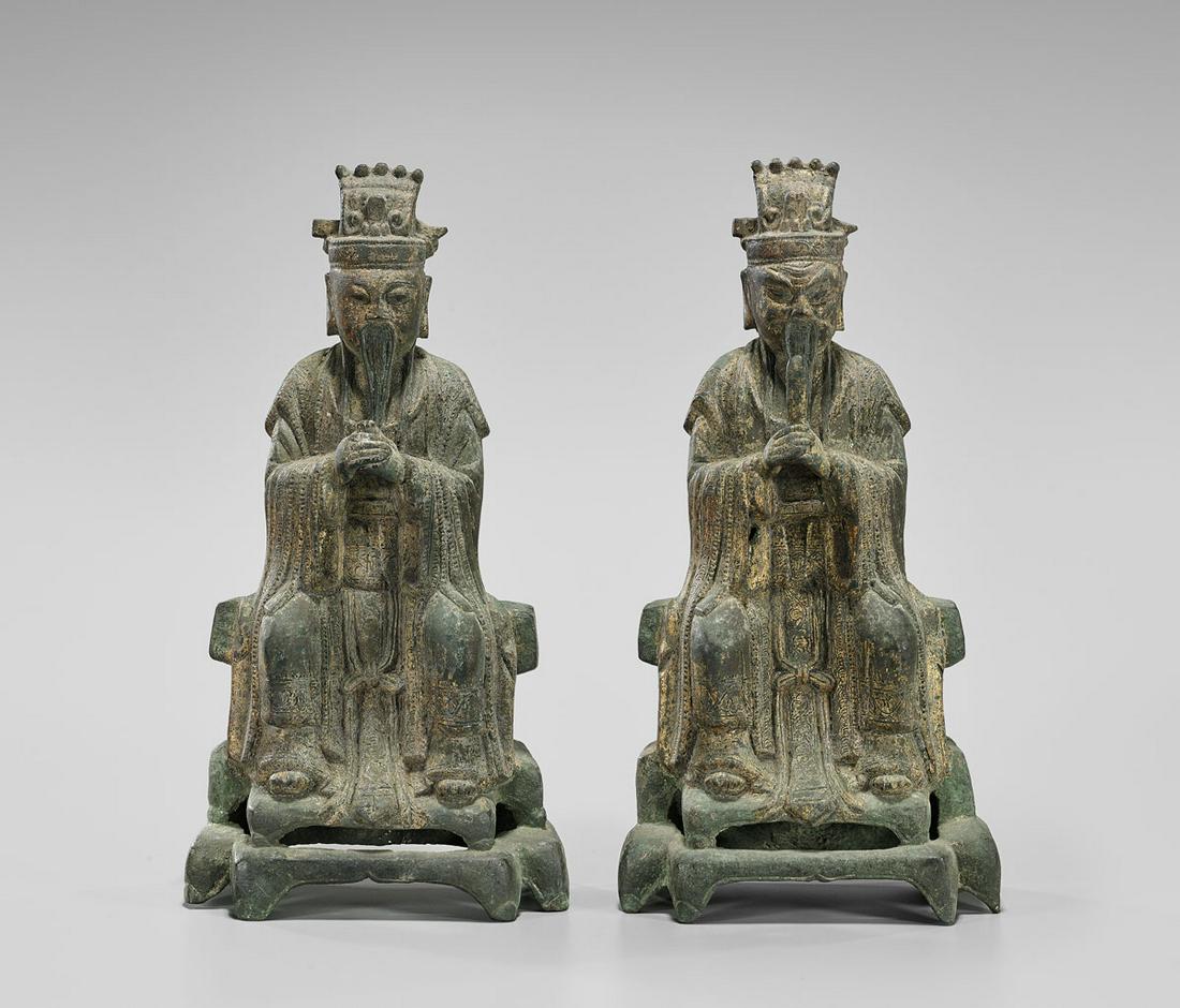 TWO 19TH CENTURY PARCEL-GILT BRONZE FIGURES (1 of 7)