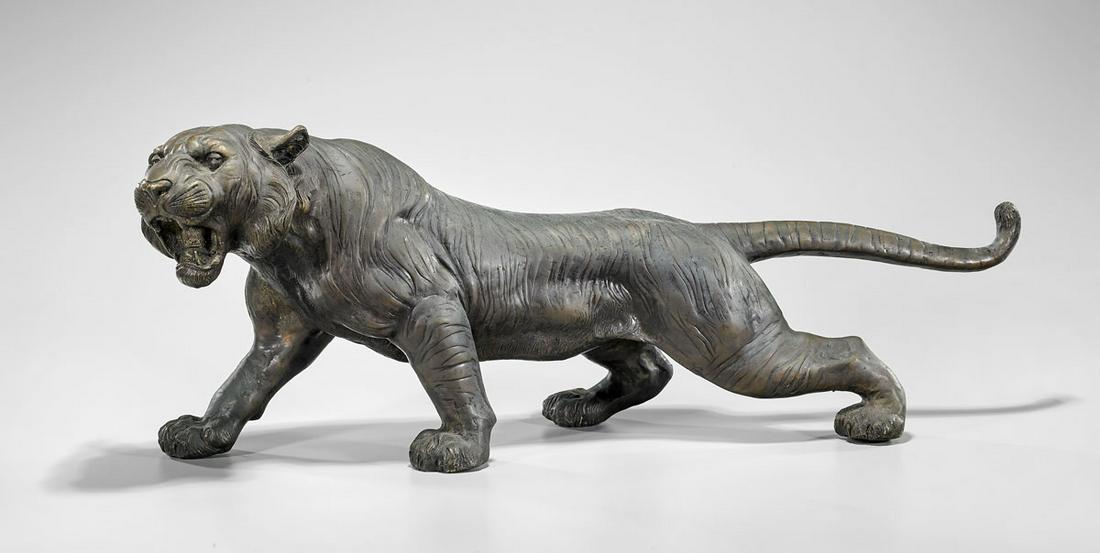LARGE MEIJI PERIOD BRONZE TIGER: Large Japanese Meiji Period bronze model of a tiger; L: 30" (approx.)