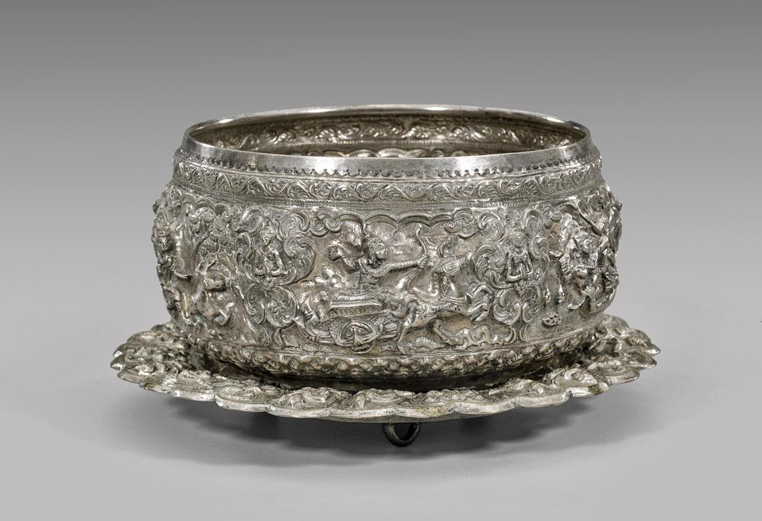 BURMESE SILVER BOWL & UNDERPLATE (1 of 3)