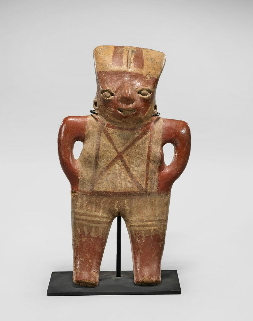 CHUPICUARO MALE FIGURE: Pre-Columbian Chupicuaro standing figure; with painted decoration over red slip; circa 500-100 B.C.; H: 12 1/2"; Provenance: Collection of Dr. Donald Feigelson; with appraisal by Sidney Newman, Et
