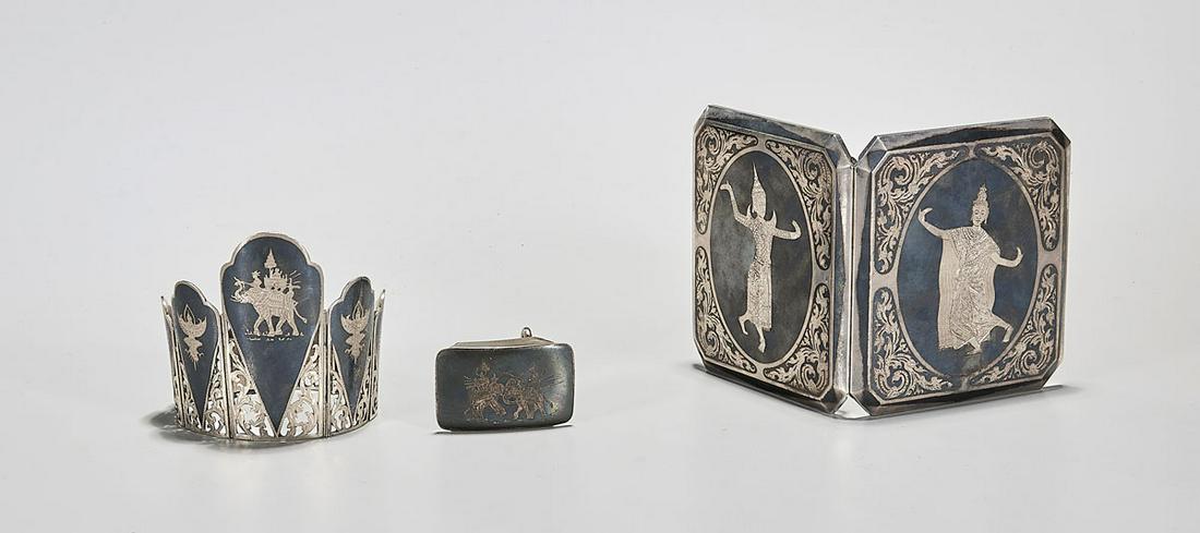 Three Thai Niello Silver Pieces (1 of 2)
