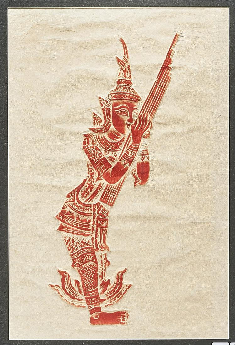 Japanese Painted Fan & Thai Temple Rubbing (1 of 2)