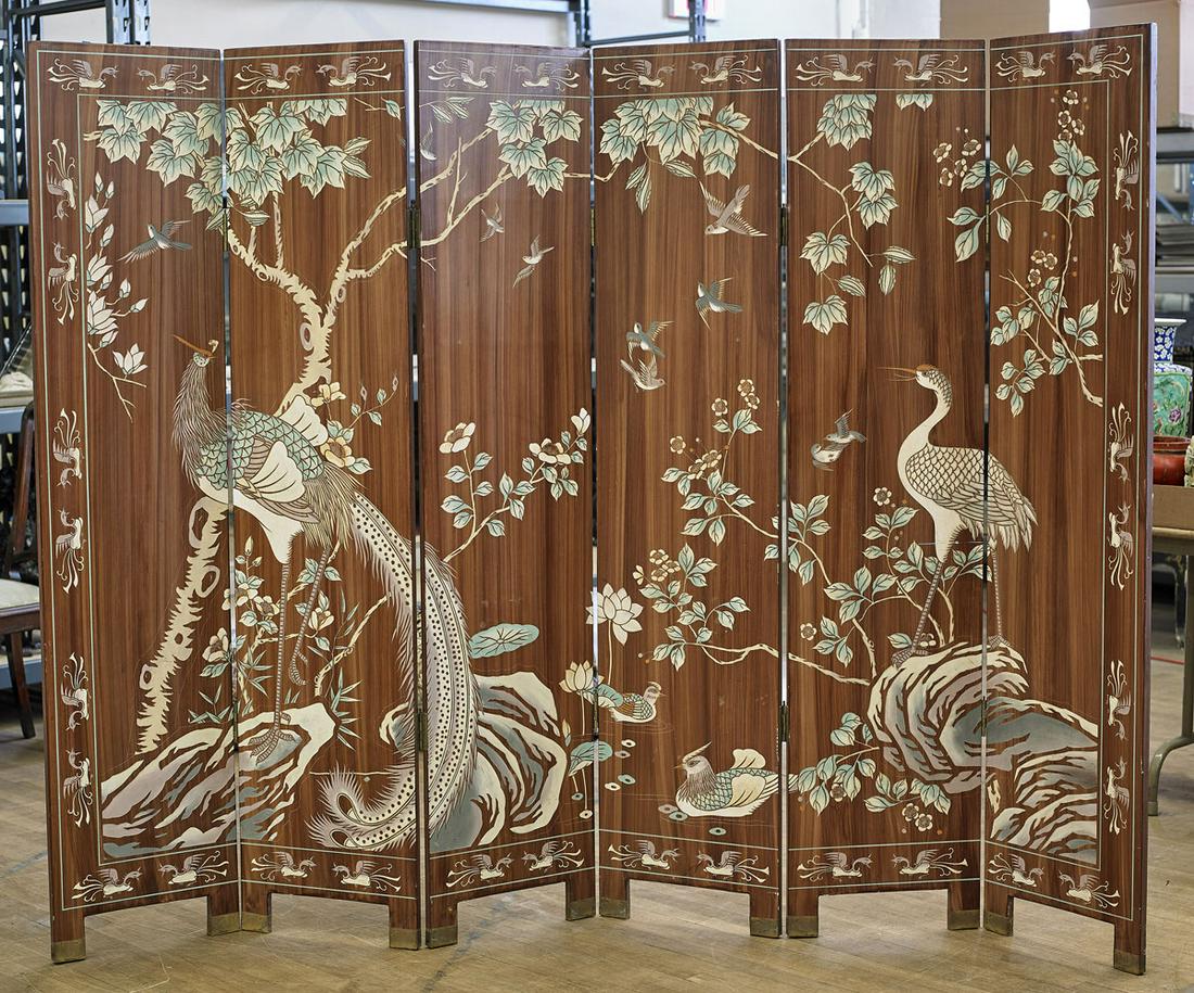 Chinese Six-Panel Polychrome Wood Screen (1 of 3)