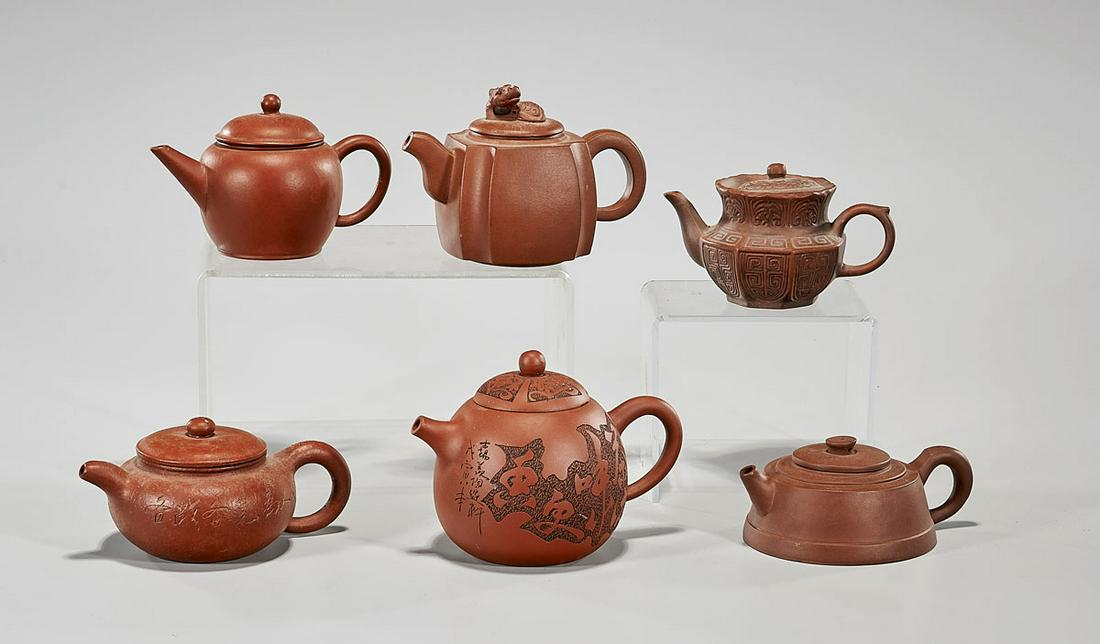 Six Chinese Yixing Pottery Teapots (1 of 3)
