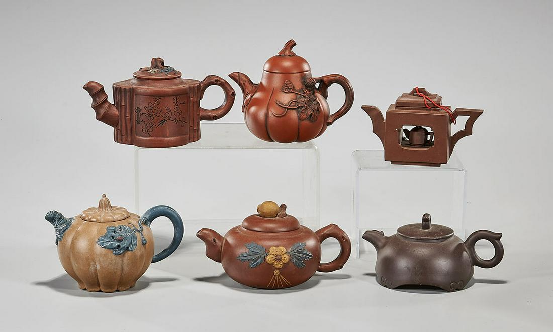 Six Chinese Yixing Pottery Teapots (1 of 3)