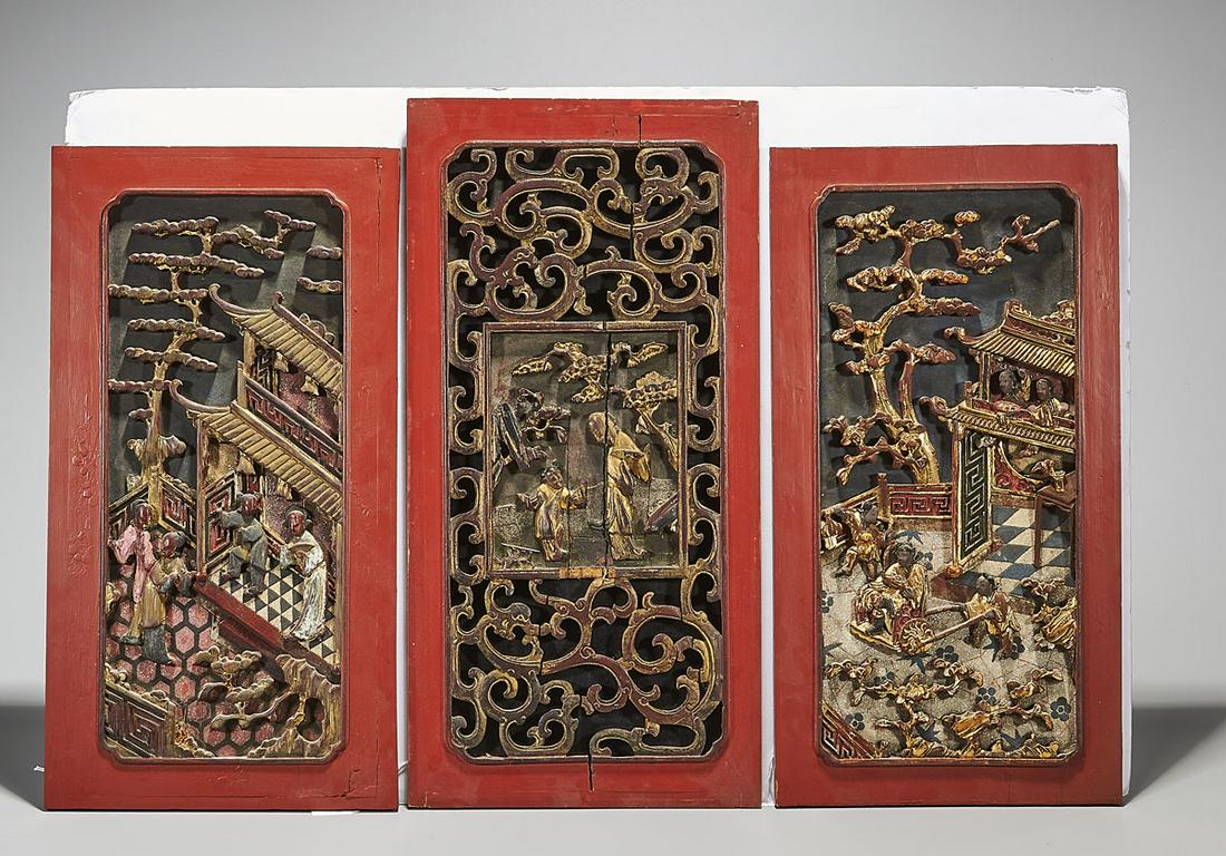 Three Antique Parcel-Gilt & Polychrome Wood Panels (1 of 1)