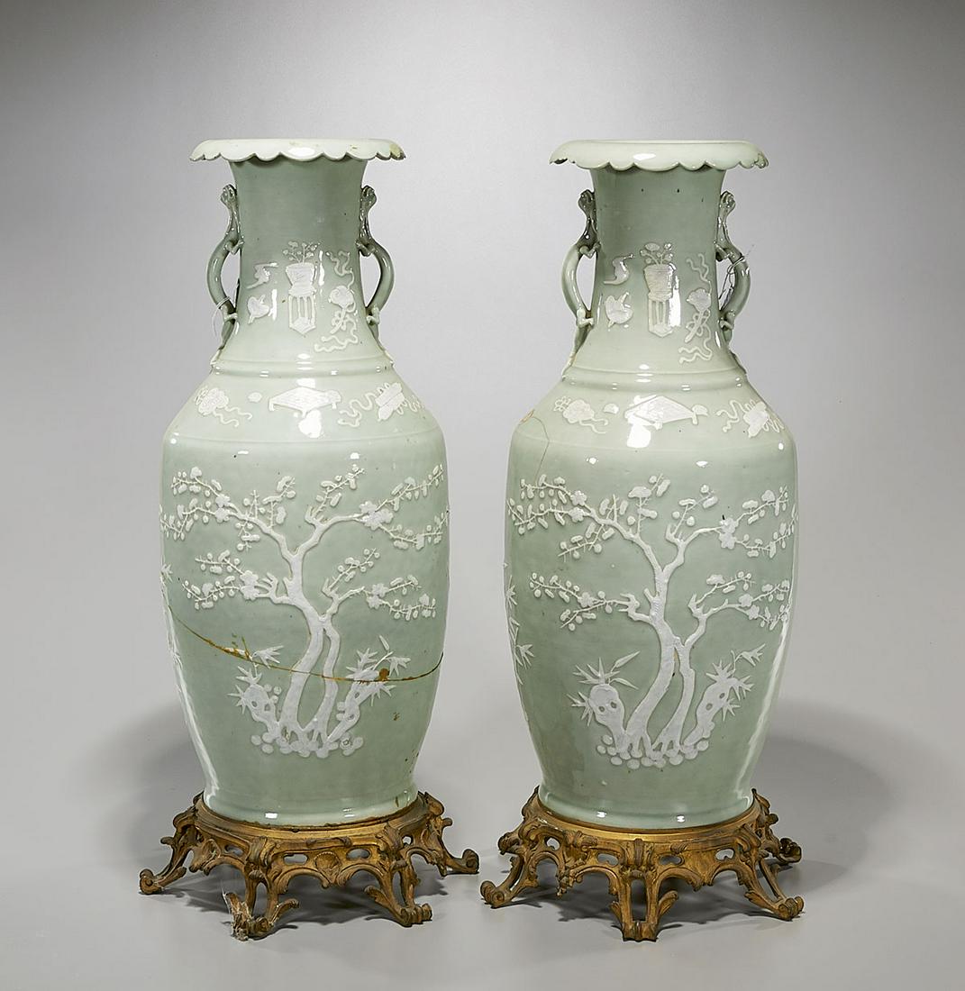 Pair Antique Chinese Ormolu-Mounted Celadon Vases (1 of 3)