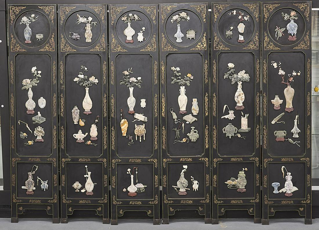 Chinese Hardstone-Inlaid Six-Panel Screen (1 of 2)