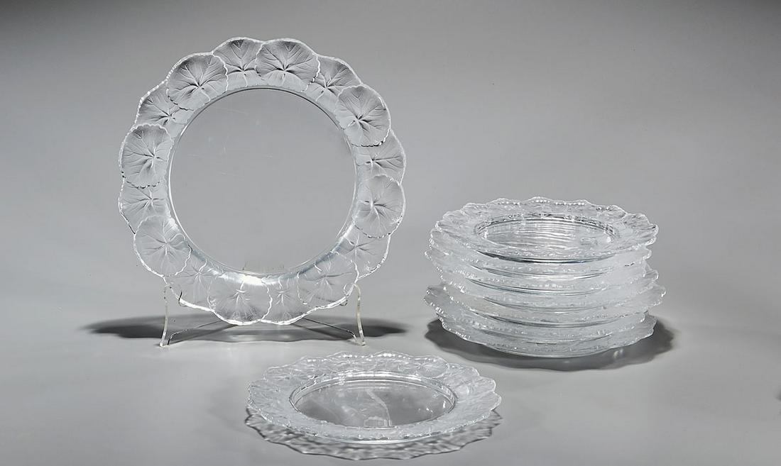 Set of Nine Lalique Glass 'Honfleur' Plates (1 of 3)