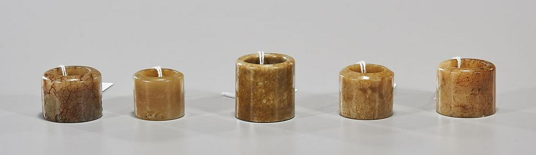 Five Antique Chinese Jade & Hardstone Archer's Rings (1 of 2)