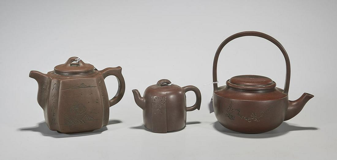 Three Chinese Yixing Pottery Teapots (1 of 3)