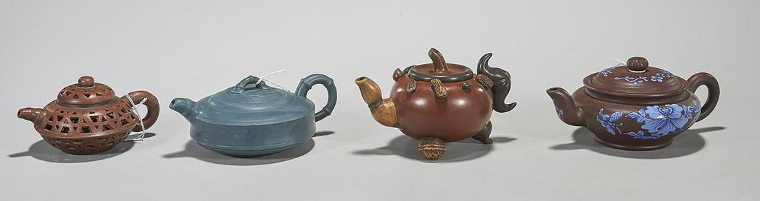 Four Chinese Yixing Pottery Teapots (1 of 3)