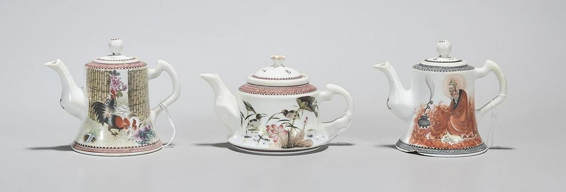Three Chinese Enameled Porcelain Teapots (1 of 3)