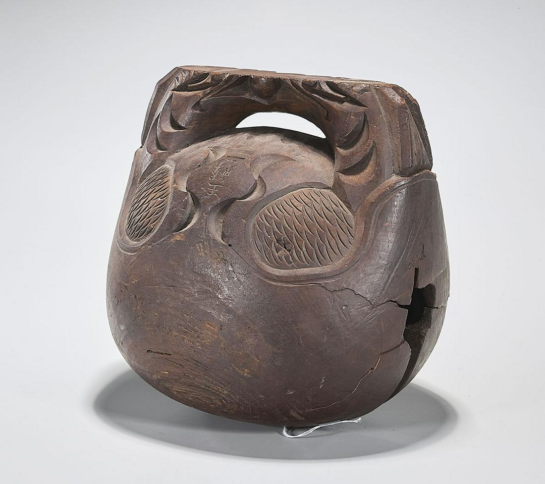 Japanese Carved Wood Mokugyo Drum: Japanese carved wood mokugyo drum; Provenance: the Estate of Ted Adameck; H: 11 1/2" (approx.)